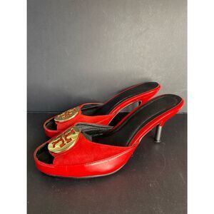 Tory Burch Suede and Leather Peep Toed Mules Size 10